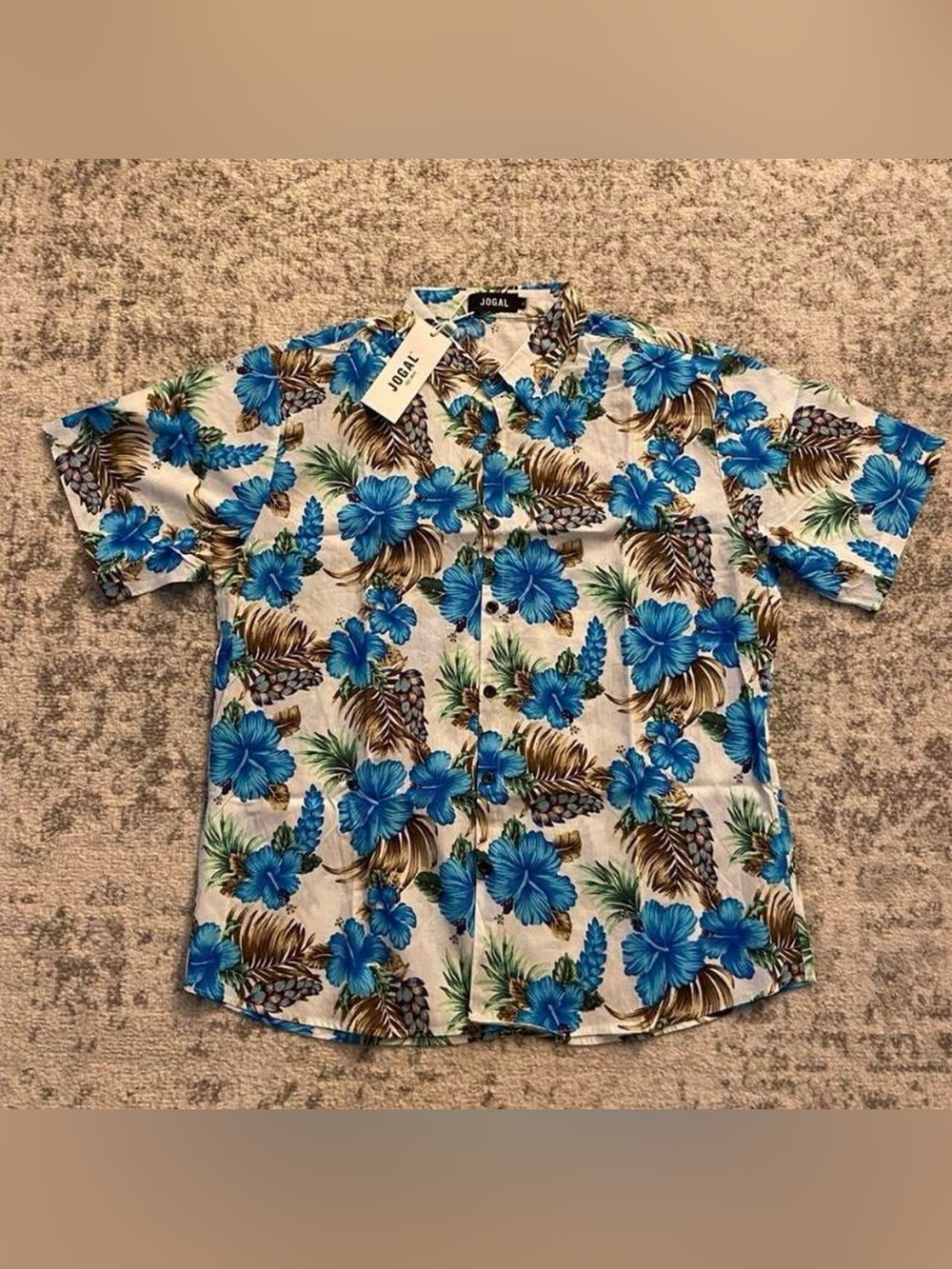 Jogal 100% Cotton Hawaiian Flower Button Up Shirt New With Tags Size XL